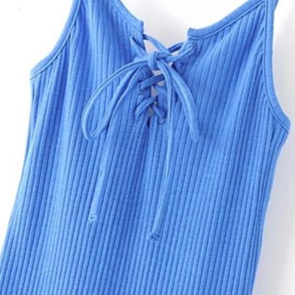 SHEIN // Blue Ribbed Spaghetti Strap Dress - Picture 4 of 5